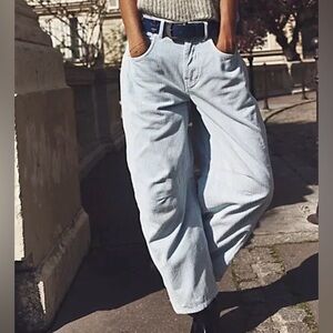 Free People We The Free Good Luck Mid-Rise Cord Barrel Jeans. NWT. Niagra mist